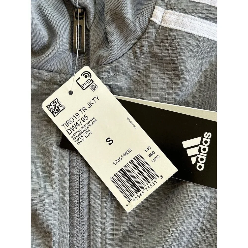 Adidas Youth Unisex Kids TIRO19 Training Jacket Gray Striped Full Zip NWT Size S
